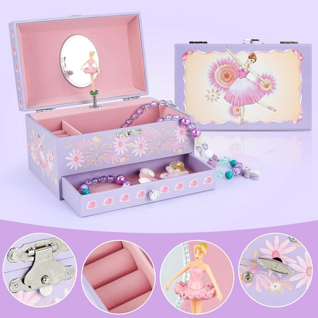 Musical Jewellery Box for Princess – Pink Dancing Ballerina with Drawer & Mirror