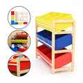 Kids Toy Storage Rack Unit with 9 Removable Bins – Wooden & Canvas Freestanding Toy Organiser