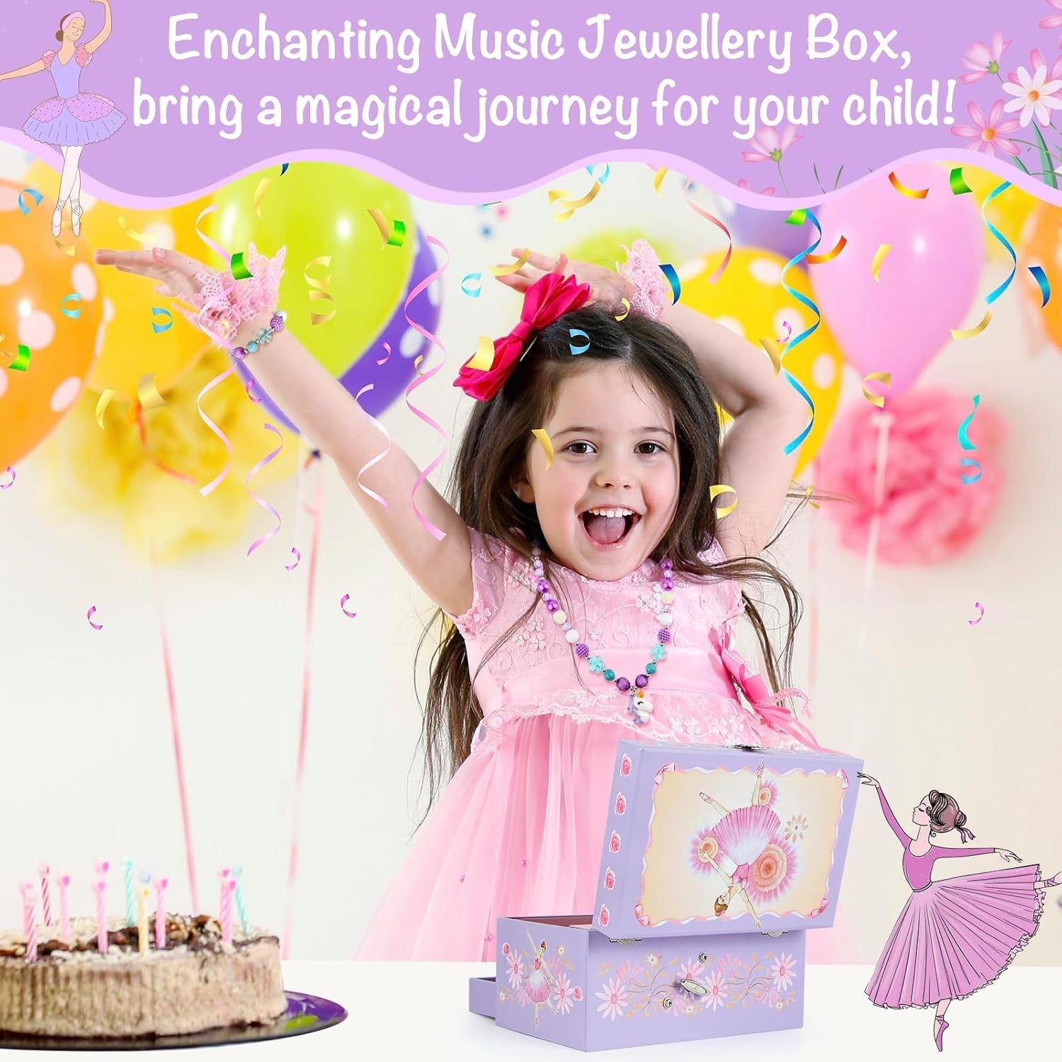 Musical Jewellery Box for Princess – Pink Dancing Ballerina with Drawer & Mirror