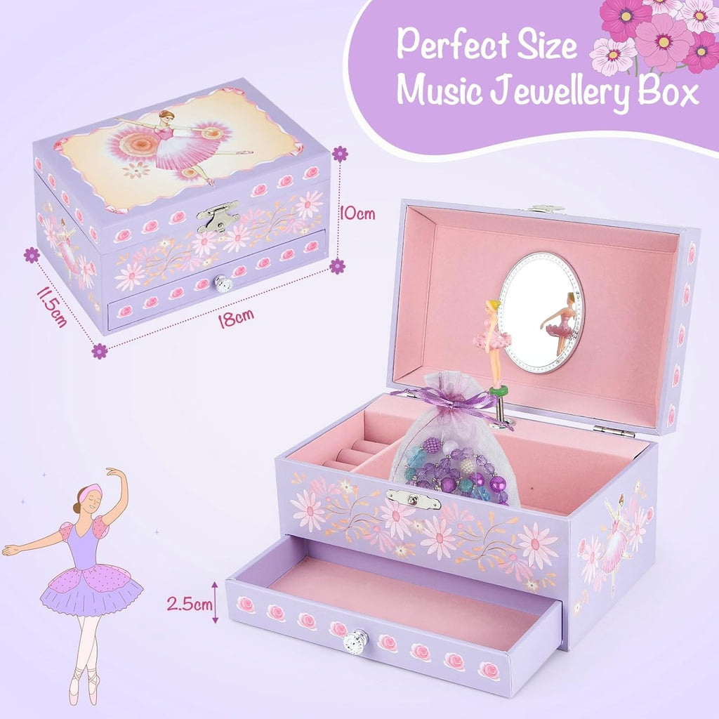 Musical Jewellery Box for Princess – Pink Dancing Ballerina with Drawer & Mirror