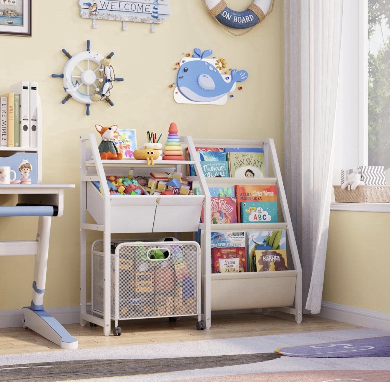 Kids 3 Tier Bookshelf & Toy Storage Organiser – Modern Freestanding Bookcase for Bedroom & Playroom