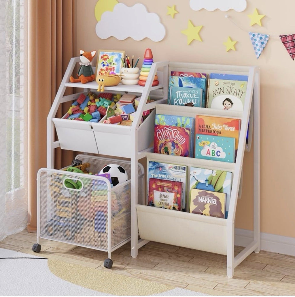 Kids 3 Tier Bookshelf & Toy Storage Organiser – Modern Freestanding Bookcase for Bedroom & Playroom