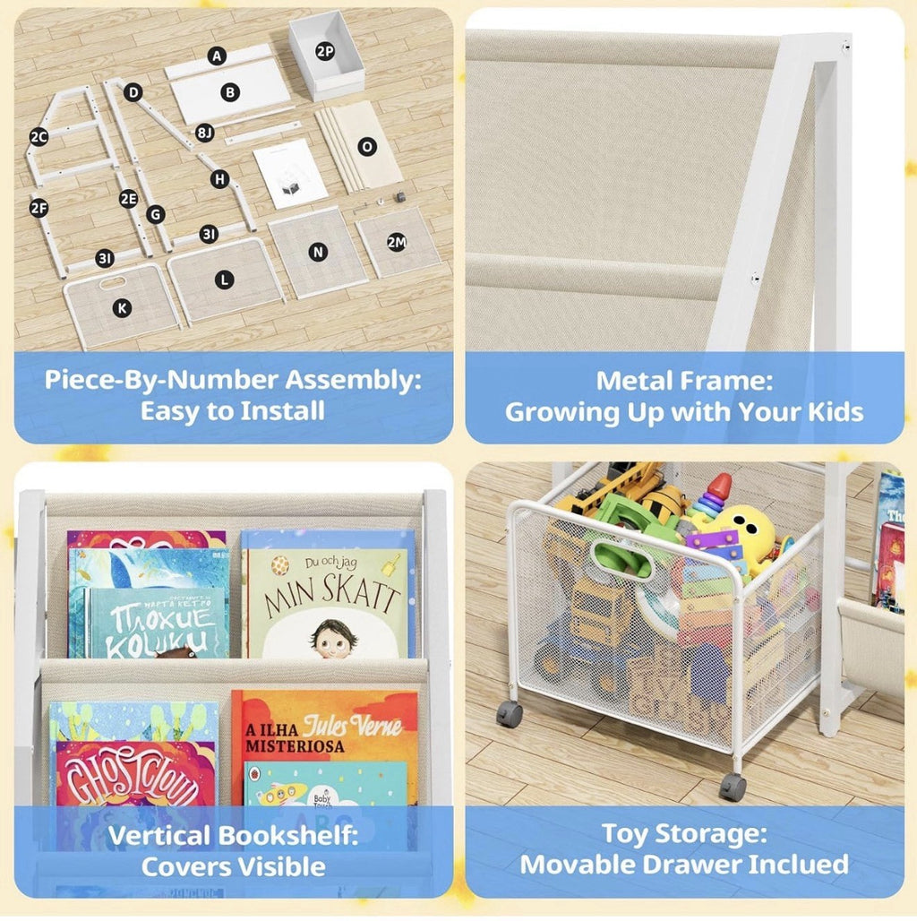Kids 3 Tier Bookshelf & Toy Storage Organiser – Modern Freestanding Bookcase for Bedroom & Playroom
