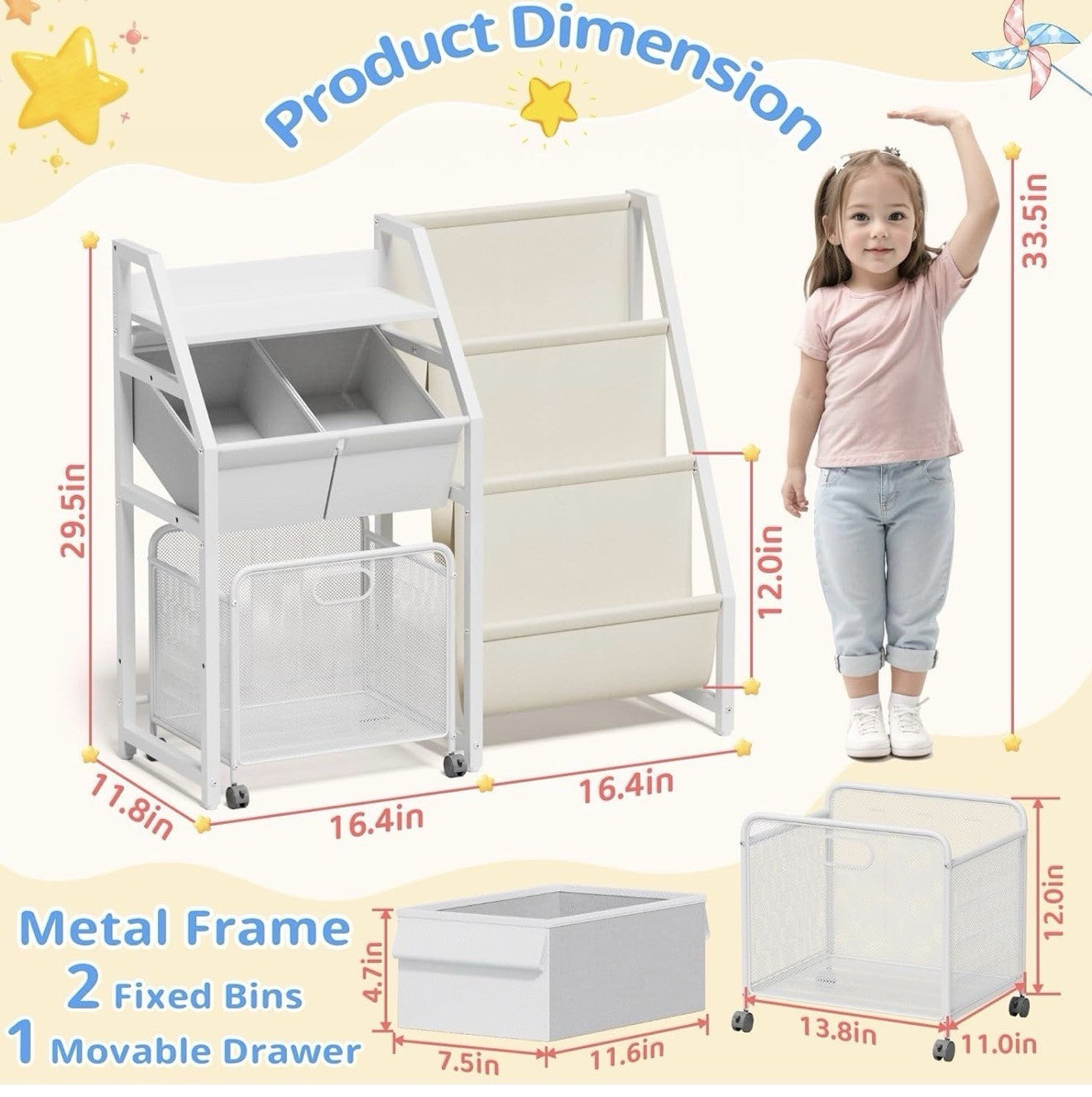 Kids 3 Tier Bookshelf & Toy Storage Organiser – Modern Freestanding Bookcase for Bedroom & Playroom