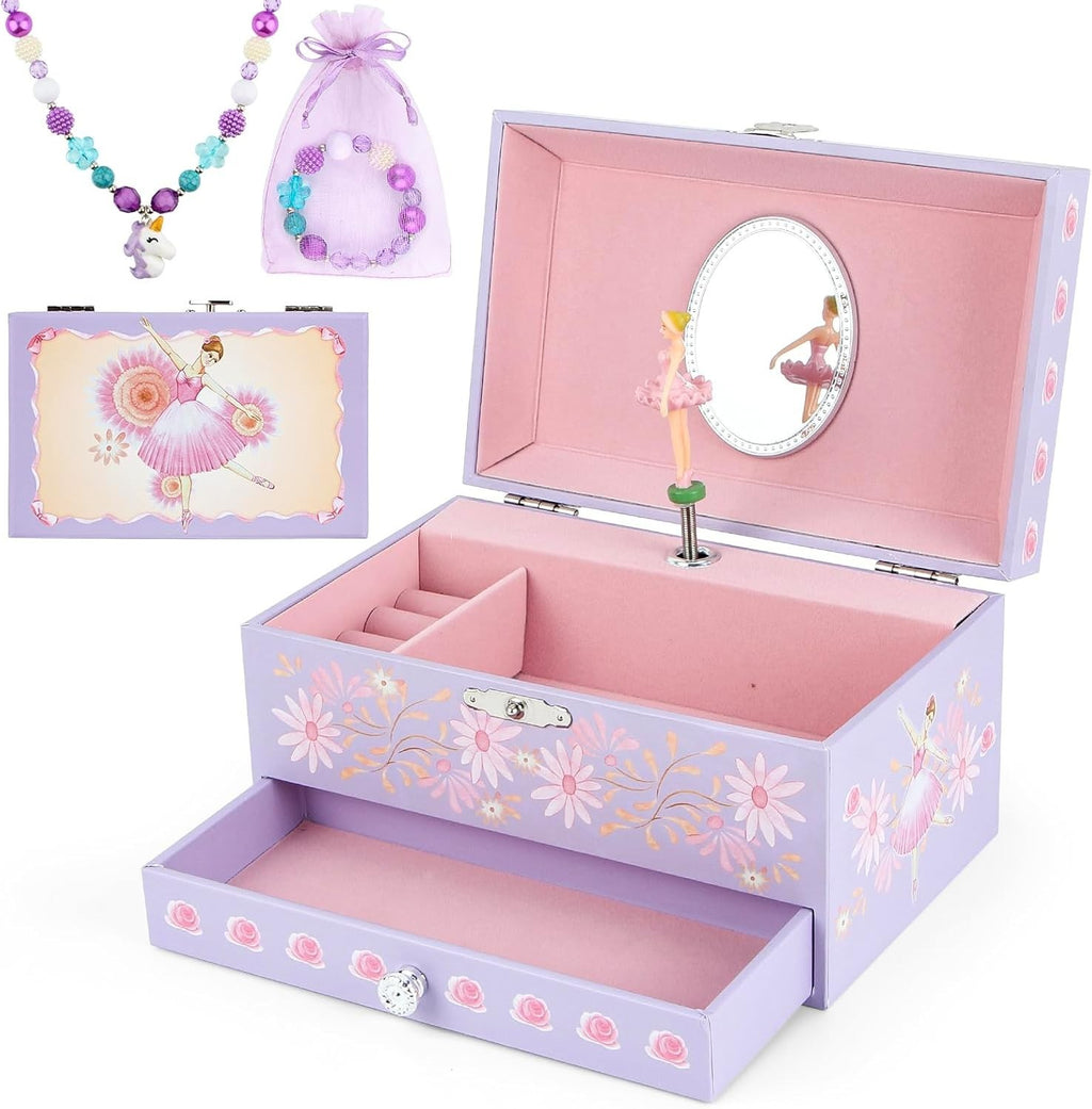 Musical Jewellery Box for Princess – Pink Dancing Ballerina with Drawer & Mirror